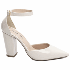 Sapato Feminino Scarpin Torricella Branco em Salto Grosso Com Fivela de Ajuste Padrão