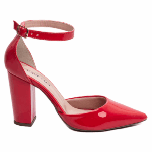 Sapato Feminino Scarpin Torricella Vermelho em Salto Grosso Com Fivela de Ajuste Padrão